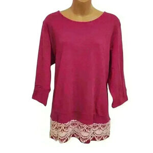 Women's Blair Mulberry Lace Trim Long Sleeve Blouse Top